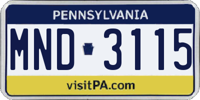 PA license plate MND3115