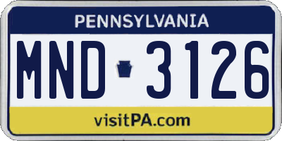 PA license plate MND3126