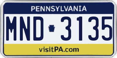 PA license plate MND3135