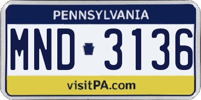 PA license plate MND3136
