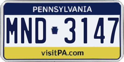 PA license plate MND3147
