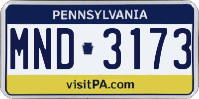PA license plate MND3173