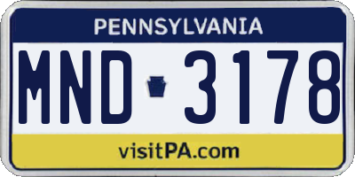 PA license plate MND3178