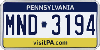 PA license plate MND3194