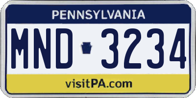 PA license plate MND3234