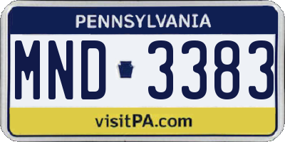 PA license plate MND3383