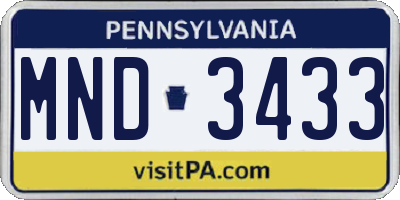 PA license plate MND3433