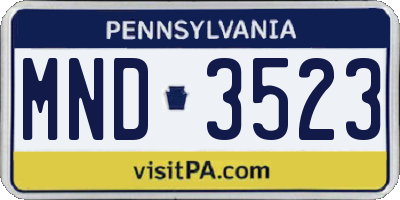PA license plate MND3523