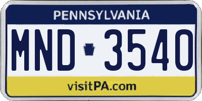 PA license plate MND3540