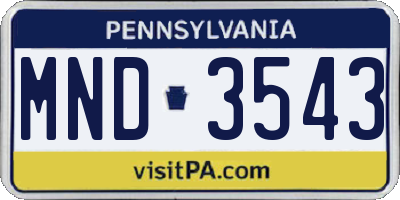 PA license plate MND3543