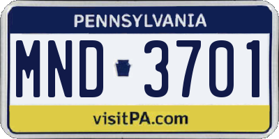 PA license plate MND3701