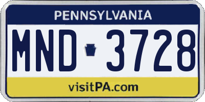 PA license plate MND3728