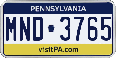 PA license plate MND3765