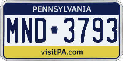 PA license plate MND3793