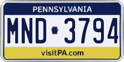 PA license plate MND3794