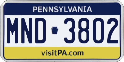PA license plate MND3802