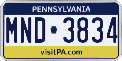 PA license plate MND3834