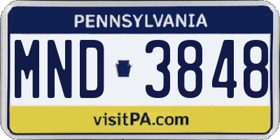 PA license plate MND3848