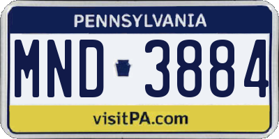 PA license plate MND3884