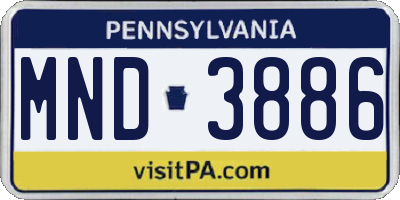 PA license plate MND3886