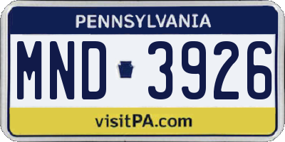 PA license plate MND3926