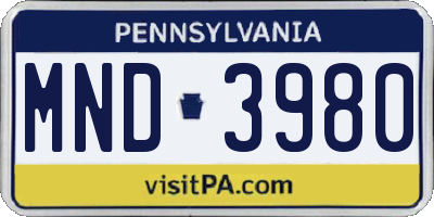 PA license plate MND3980