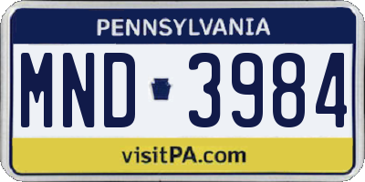 PA license plate MND3984