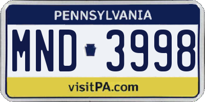 PA license plate MND3998