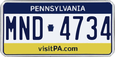 PA license plate MND4734