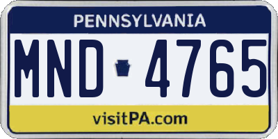 PA license plate MND4765