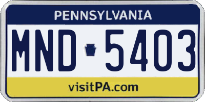 PA license plate MND5403