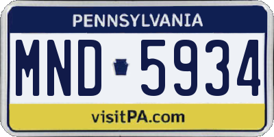PA license plate MND5934