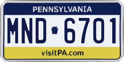 PA license plate MND6701