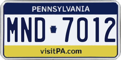 PA license plate MND7012