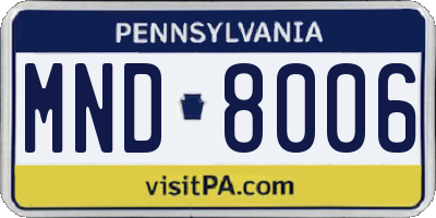 PA license plate MND8006
