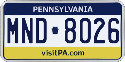 PA license plate MND8026