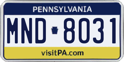 PA license plate MND8031