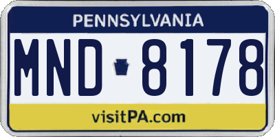 PA license plate MND8178