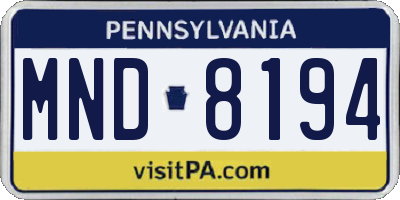 PA license plate MND8194