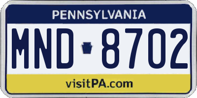 PA license plate MND8702