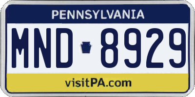 PA license plate MND8929