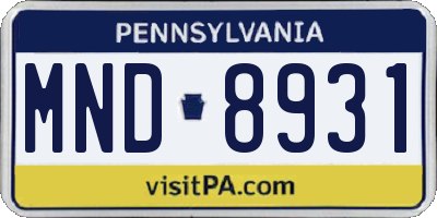 PA license plate MND8931