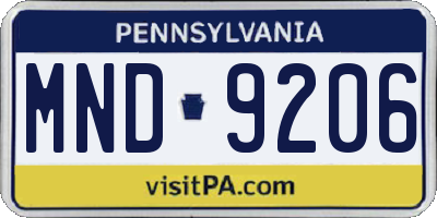 PA license plate MND9206