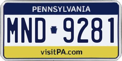 PA license plate MND9281