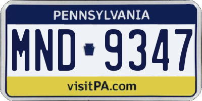 PA license plate MND9347