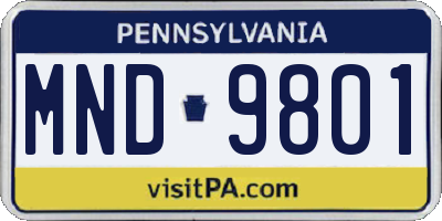 PA license plate MND9801