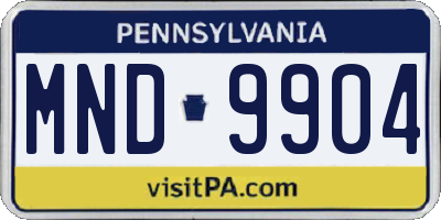PA license plate MND9904