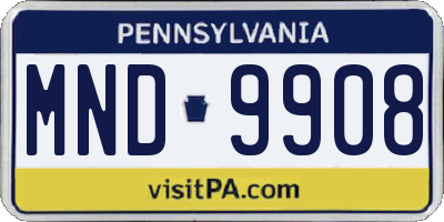 PA license plate MND9908