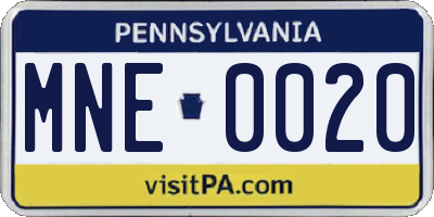 PA license plate MNE0020