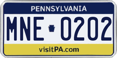 PA license plate MNE0202